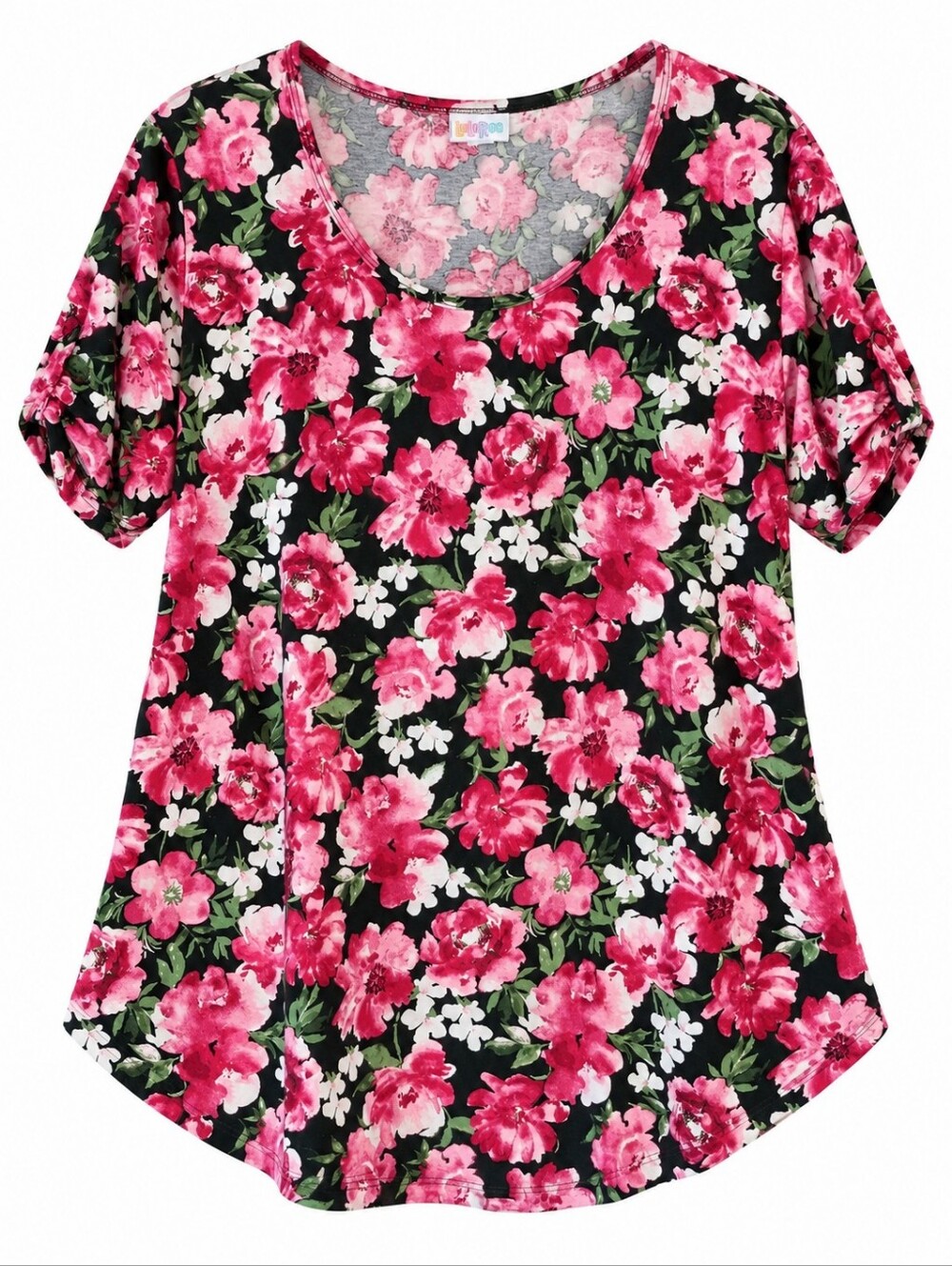 LuLaRoe Black Pink White Floral Morgan Short Sleeve Scoop Neckline Size XL